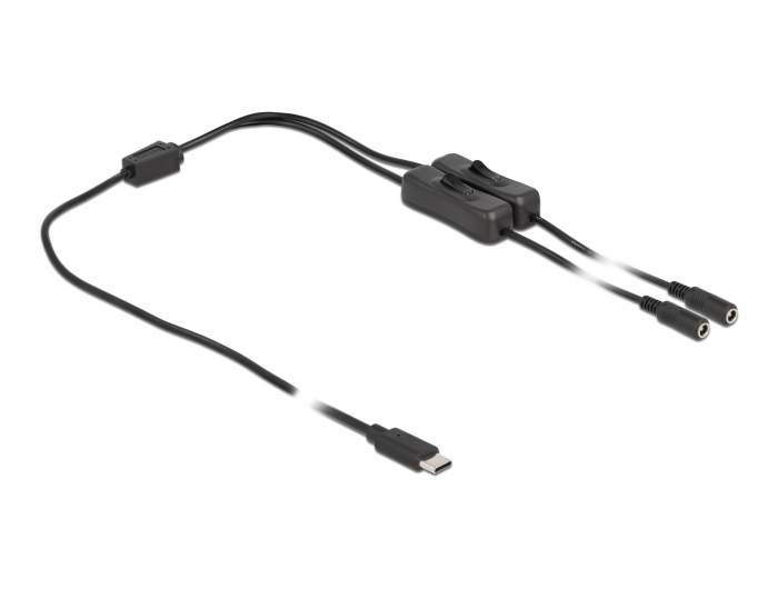 Kabel USB Type-C™ Stecker zu 2 x DC 5,5 x 2,1 mm Buchse mit Schalter 1 m, Delock® [86800]