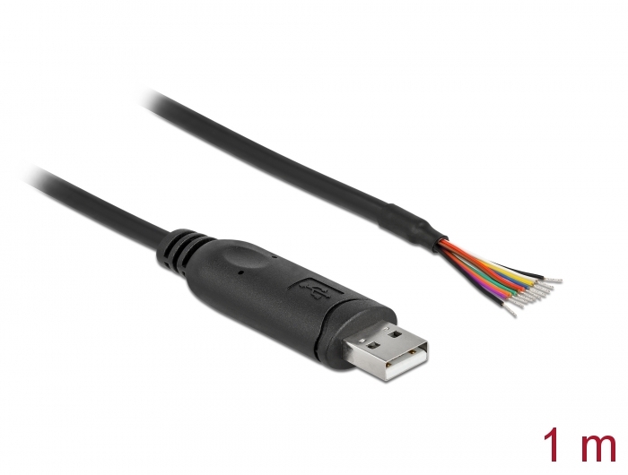 Adapterkabel USB 2.0 Typ-A zu seriell RS-232 mit 9 offenen Kabelenden + Schirmung 1 m, Delock® [9052