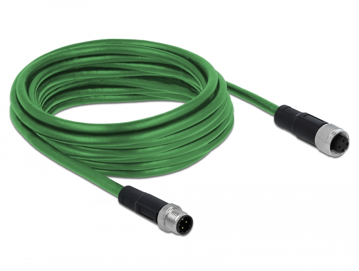 Netzwerkkabel M12 4 Pin D-kodiert Stecker an Buchse TPU, grün, 5 m, Delock® [85436]
