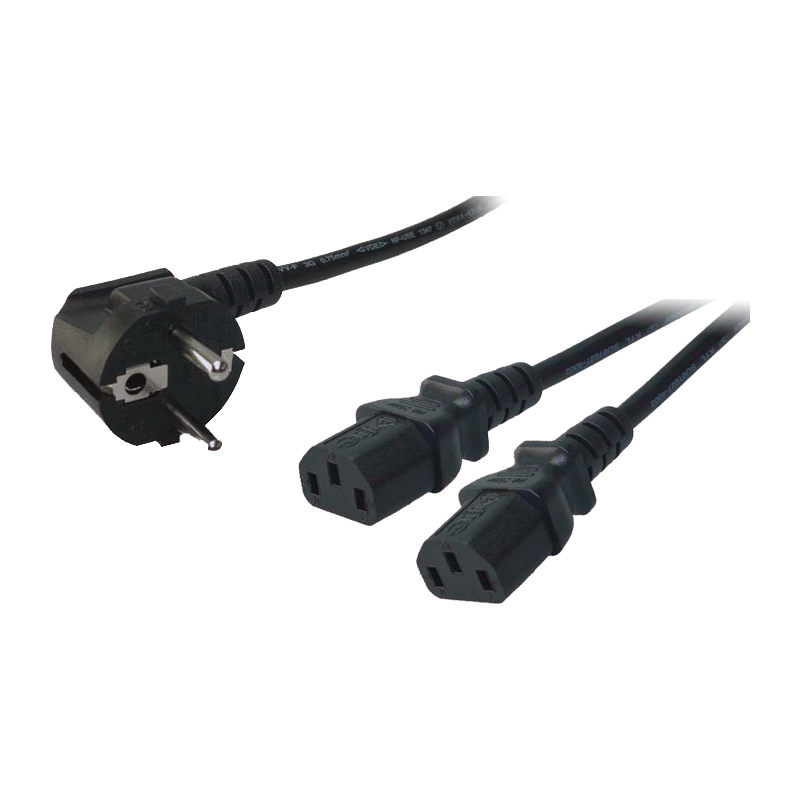 Netzkabel, CEE7/7 (90°) zu 2x IEC C13, schwarz, 1,7 m