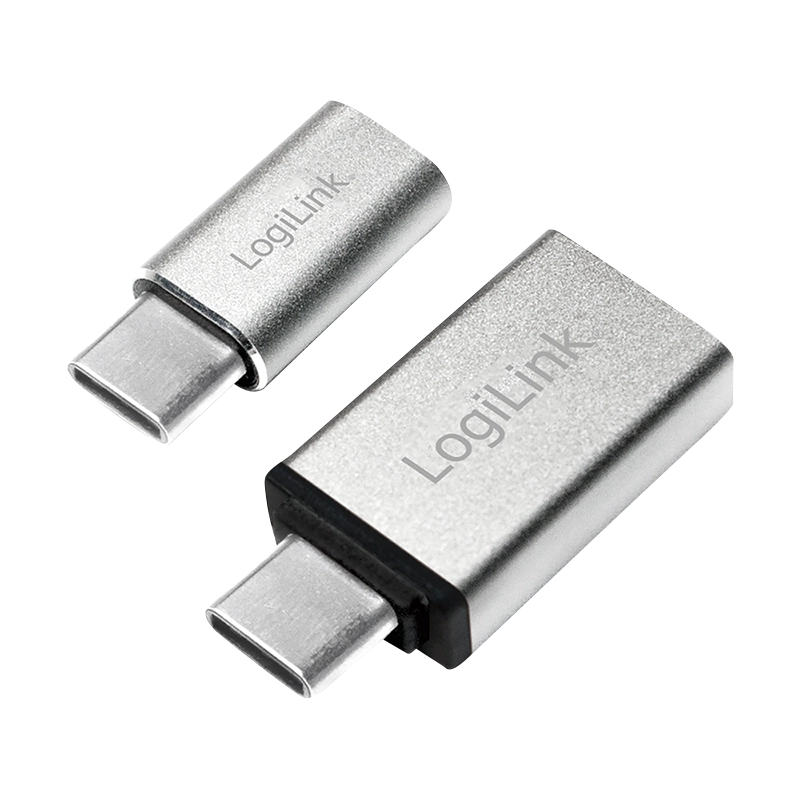 USB-C Adapterset, C/M zu USB-A/F + C/M zu Micro-USB/F, silber