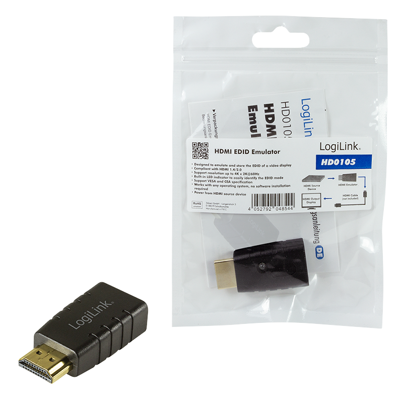 HDMI-EDID-Emulator, A/M zu A/F, 4K/60 Hz, schwarz