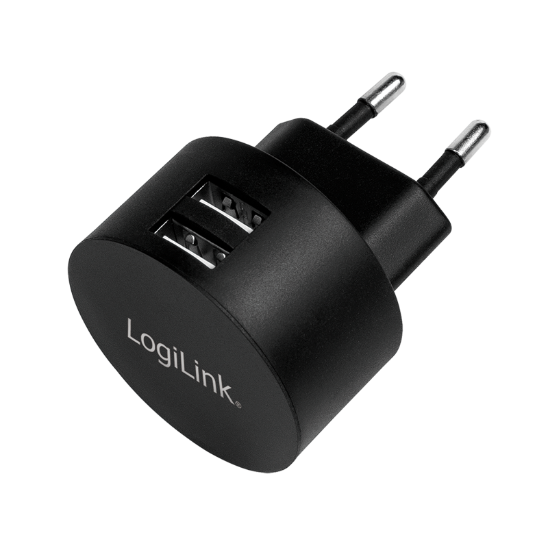 Dual-USB-Schnellade-Steckdosenadapter, 2x USB-A, 10,5 W, rund, schwarz