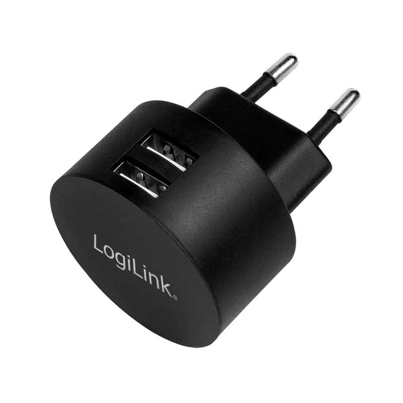 Dual-USB-Schnellade-Steckdosenadapter, 2x USB-A, 10,5 W, rund, schwarz