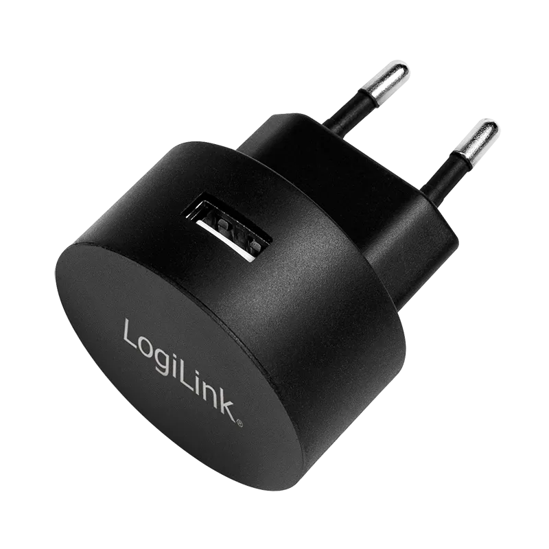 USB-Schnellade-Steckdosenadapter, 1x USB-A, 10,5 W, rund, schwarz