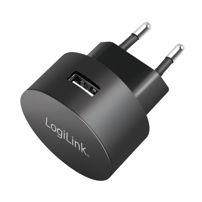 USB-Schnellade-Steckdosenadapter, 1x USB-A, 10,5 W, rund, schwarz