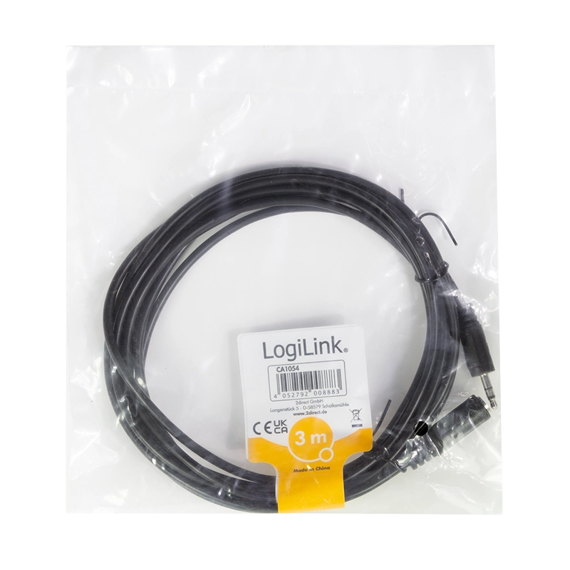 Audio-Kabel, 3,5 mm 3-Pin/M zu 3,5 mm 3-Pin/F, schwarz, 3 m
