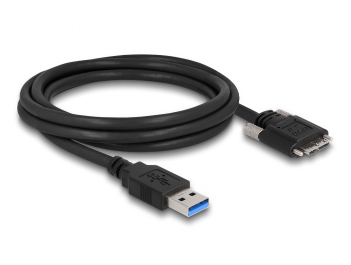 Kabel USB 3.0 Typ-A Stecker zu Typ Micro-B Stecker mit Schrauben, schwarz, 2 m, Delock® [87800]