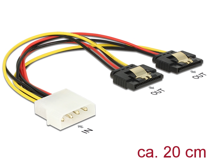 Kabel Power Molex 4 Pin Stecker an 2x SATA 15 Pin Buchse Metall, 0,2m , Delock® [85237]