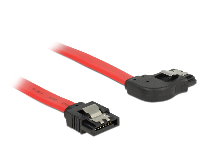 Anschlusskabel SATA 6 Gb/s Stecker gerade an SATA Stecker rechts gewinkelt Metall, rot, 0,7m, Delock