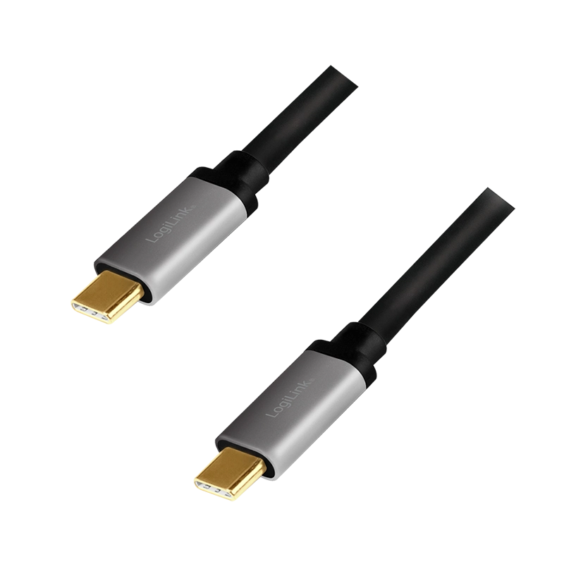 USB 2.0 Type-C-Kabel, C/M zu USB-C/M, E-mark, PD, Alu, schwarz/grau, 1,5 m