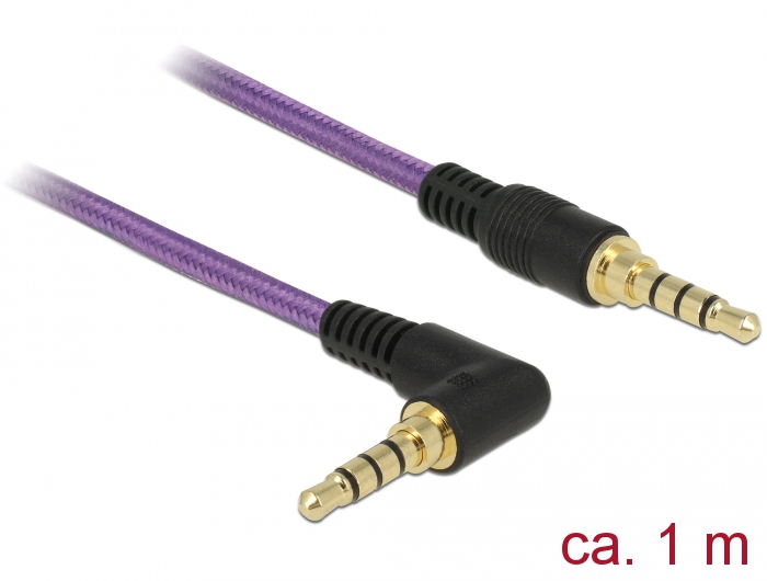 Klinkenkabel 3,5 mm 4 Pin Stecker an Stecker gewinkelt, violett, 1m, Delock® [85611]