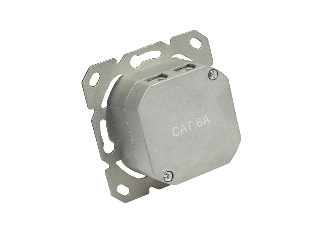 Netzwerkdose Cat. 6A, 2xRJ45, geschirmt, DESIGNFÄHIG, vertikale Kabelzuführung, ohne Zentralstück/-A