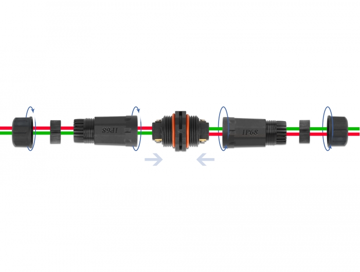 Kabelverbinder für Außenbereich 2 Pin, IP68 wasserdicht, schraubbar, Kabeldurchmesser 4,5 - 7,5 mm s