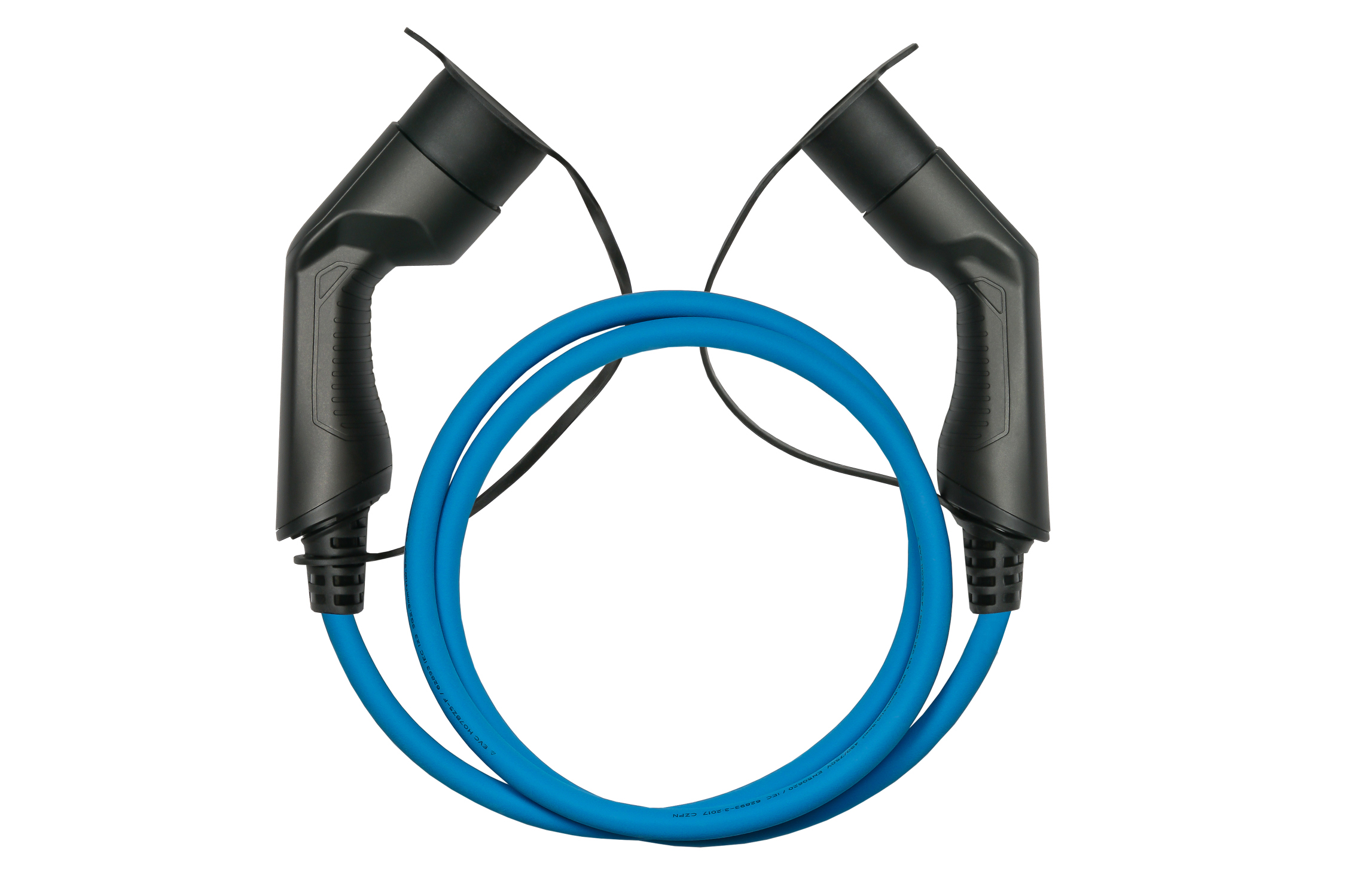 E-Auto-Ladekabel Mode 3, Typ 2 Stecker an Buchse, 3-phasig, 32 A, 22 kW,  blau, 2,5m