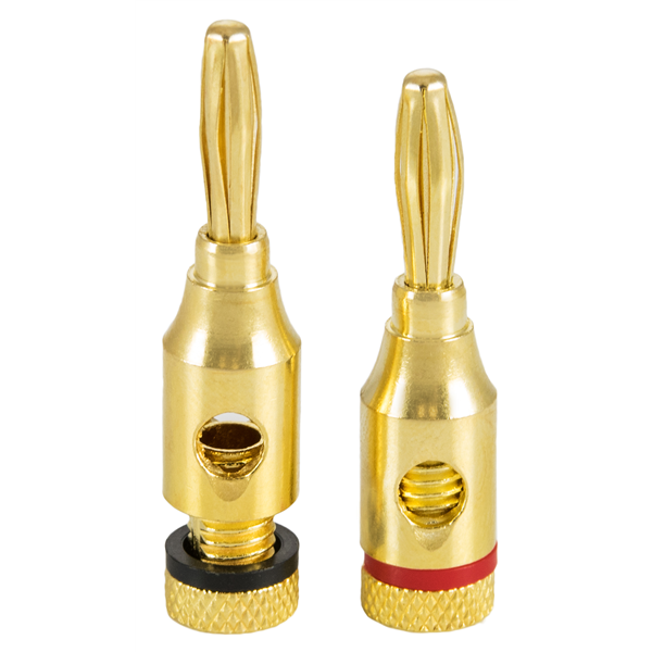 2x Schraub Bananenstecker (bis 4 mm²) vergoldet, 1x rot 1x schwarz 2x Schraub Bananenstecker (bis 4 mm²) vergoldet, 1x rot 1x schwarz