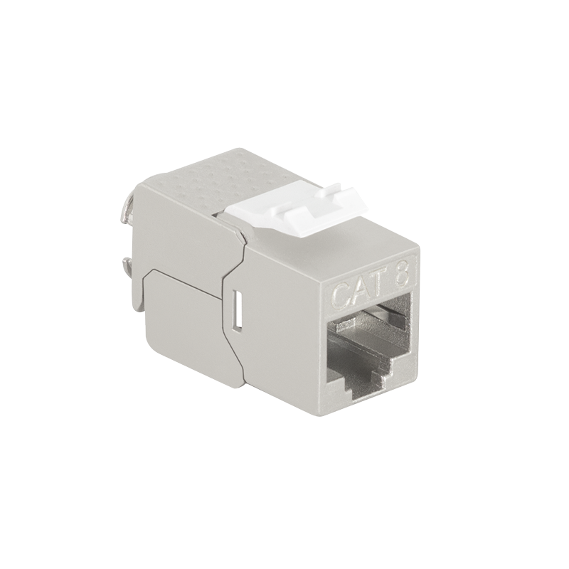 Cat.8.1 Keystone-Buchse STP 22-26 AWG, werkzeuglos, nur 14,5 mm breit Cat.8.1 Keystone-Buchse STP 22-26 AWG, werkzeuglos, nur 14,5 mm breit