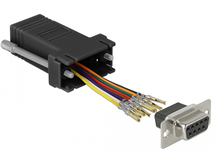 Adapter Sub-D 9 Pin Buchse an RJ45 Buchse, Montagesatz, schw