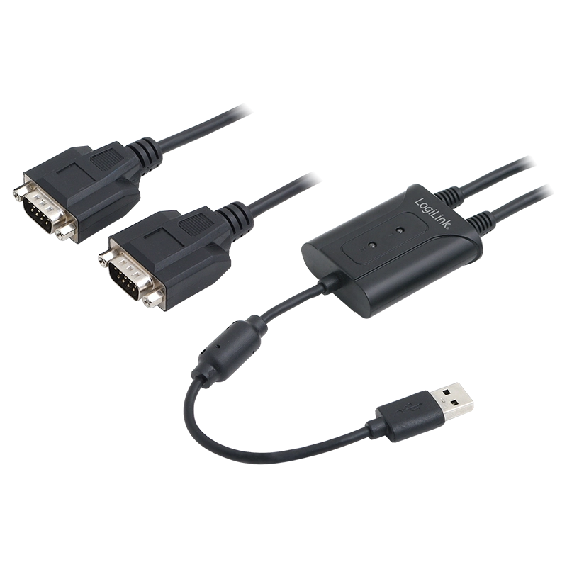 USB 1.1-Kabel, USB-A/M zu 2x DB9 (RS232)/M, Ferrit, schwarz, 1,5 m