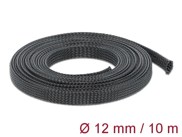 Geflechtschlauch dehnbar 10 m x 12 mm schwarz, Delock® [1890