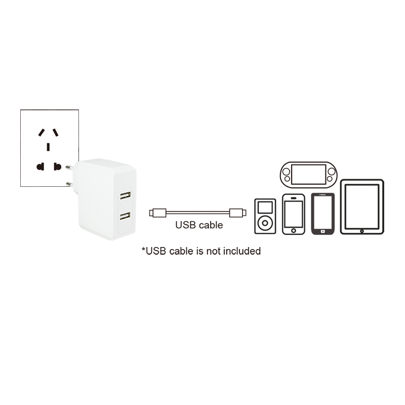 Dual-USB-Steckdosenadapter, 2x USB-A, 17 W, weiß