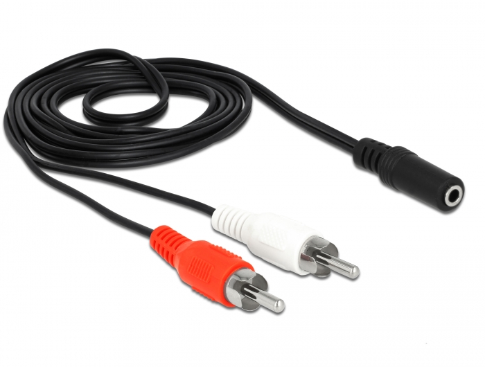 Audio Kabel 2x Cinchstecker an 1x 3,5mm 3-Pin Klinkenbuchse, 1,4m, Delock® [85808]
