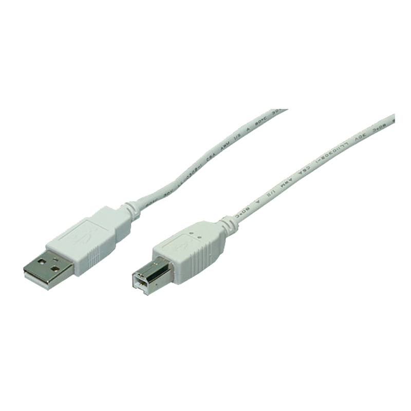 USB 2.0-Kabel, USB-A/M zu USB-B/M, grau, 5 m