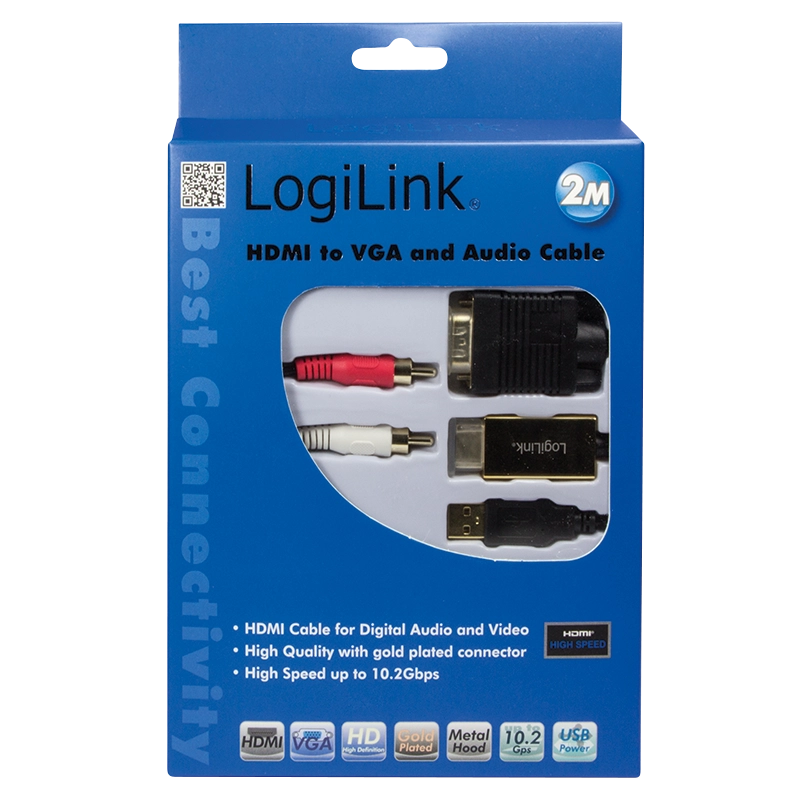 HDMI-Kabel, A/M zu HD15/M + USB-A+2x RCA/M, HD, schwarz, 2 m