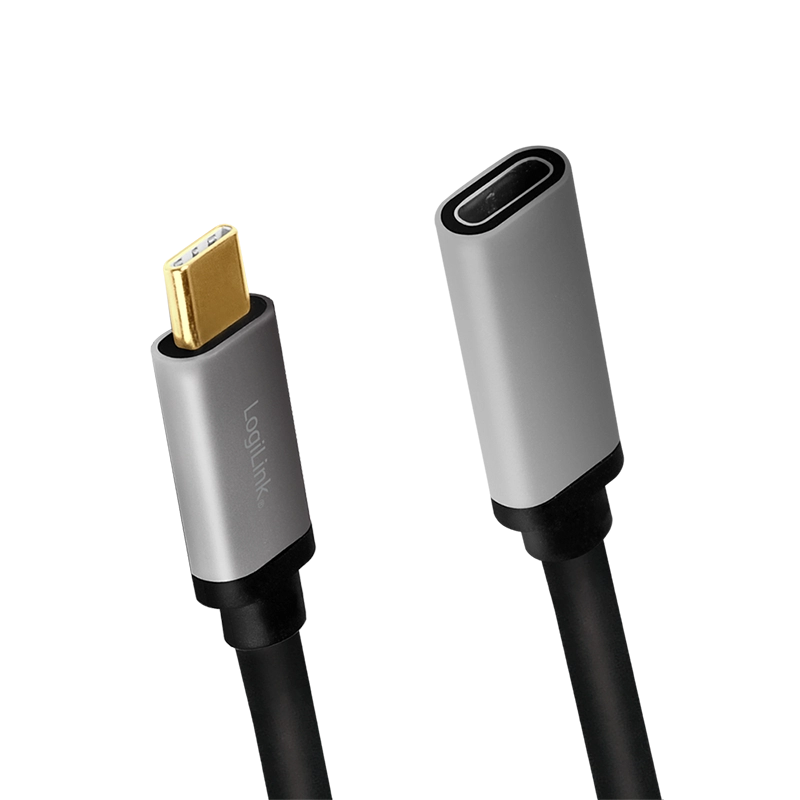 USB 3.2 Gen2 Type-C-Kabel, C/M zu USB-C/F, 4K, Alu, schwarz/grau, 0,5 m
