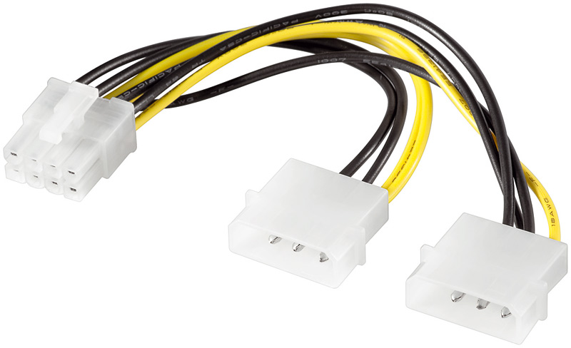 Internes Stromkabel 2x 5,25" Stecker auf PCI Express 8pol Stecker, 0,13m, Good Connections®
