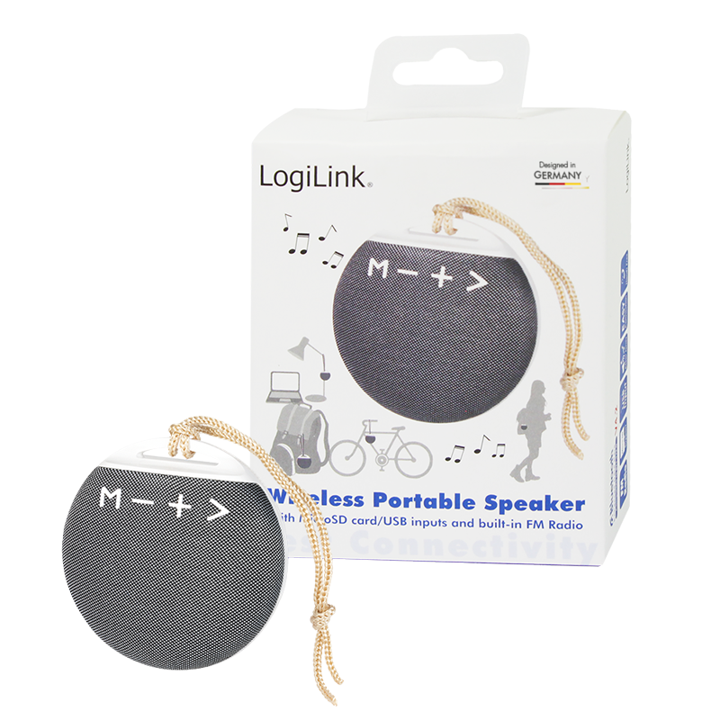 Runder kompakter Bluetooth Lautsprecher, weiß/grau