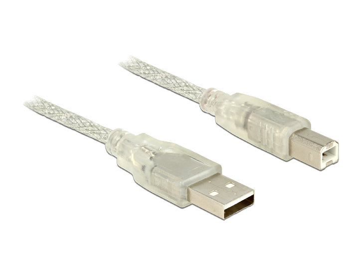 Anschlusskabel USB 2.0 A Stecker an USB 2.0 B Stecker, transparent, 2m, Delock® [83894]