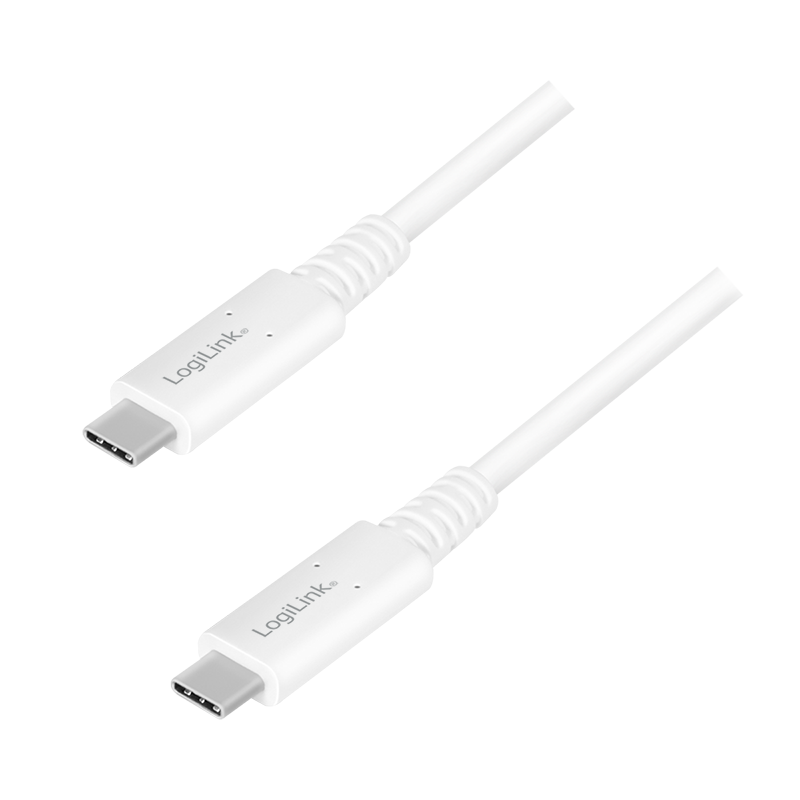 USB 4 Gen3x2 Type-C Kabel, C/M zu USB-C/M, E-mark, PD, 8K, weiß, 0,8 m