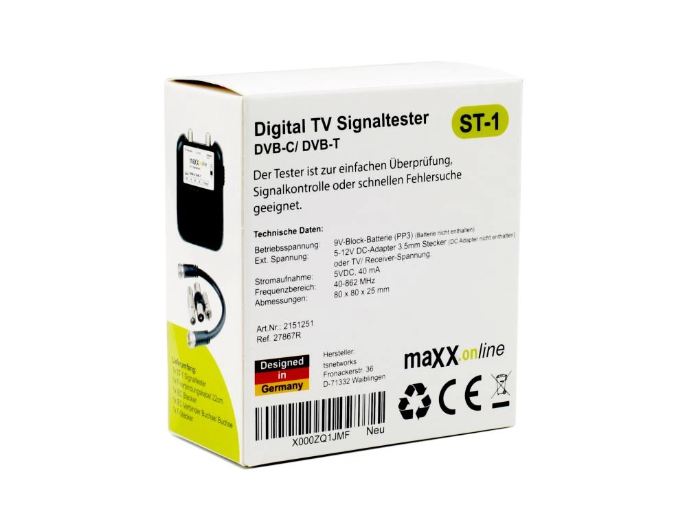 Signaltester für Kabelfernsehen DVB-C/ DVB-T, analog/ digital 40-862 MHz
