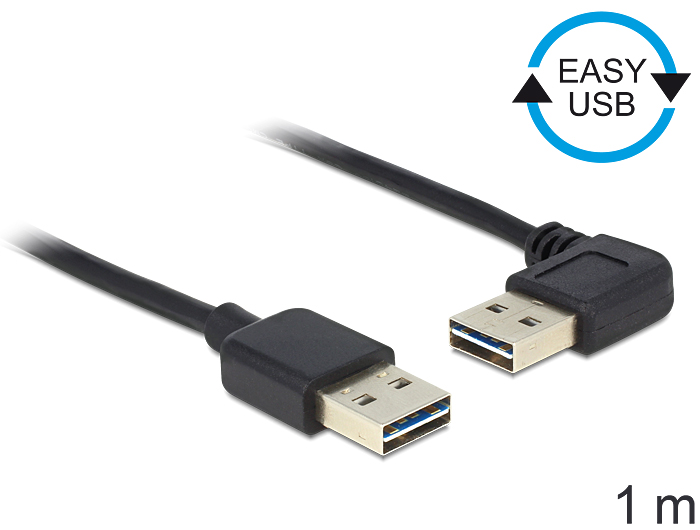 Kabel EASY-USB 2.0-A Stecker an Stecker links/rechts gewinkelt 1m, Delock® [83464]