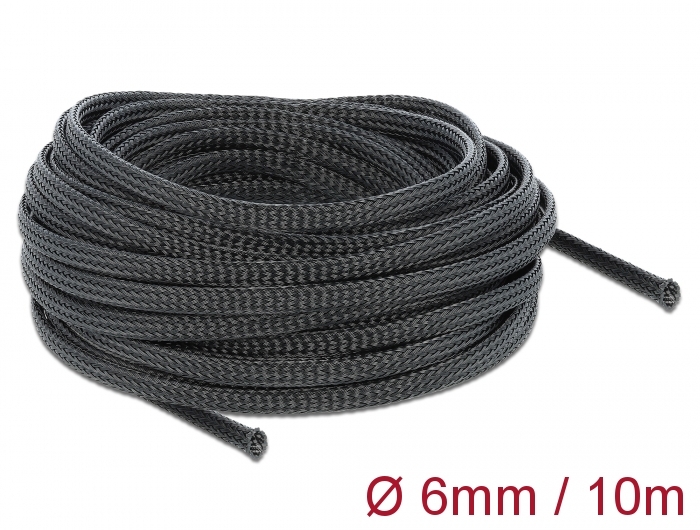 Geflechtschlauch dehnbar 10 m x 6 mm schwarz, Delock® [18848