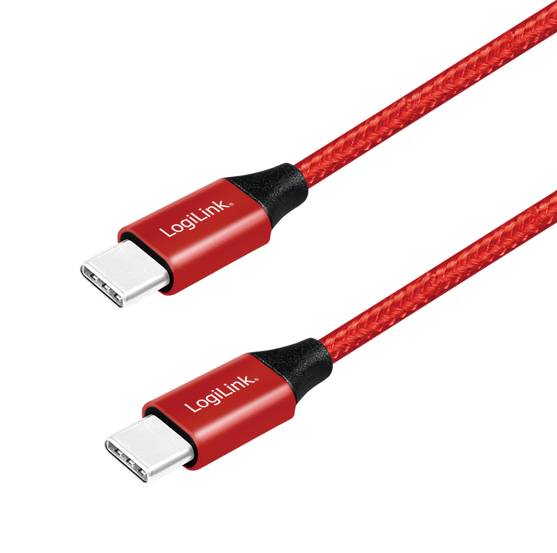 USB 2.0 Type-C Kabel, C/M zu USB-C/M, Metall, Stoff, rot, 1 m