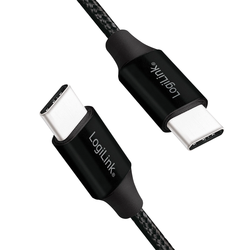 USB 2.0 Type-C Kabel, C/M zu USB-C/M, Metall, Stoff, schwarz, 1 m