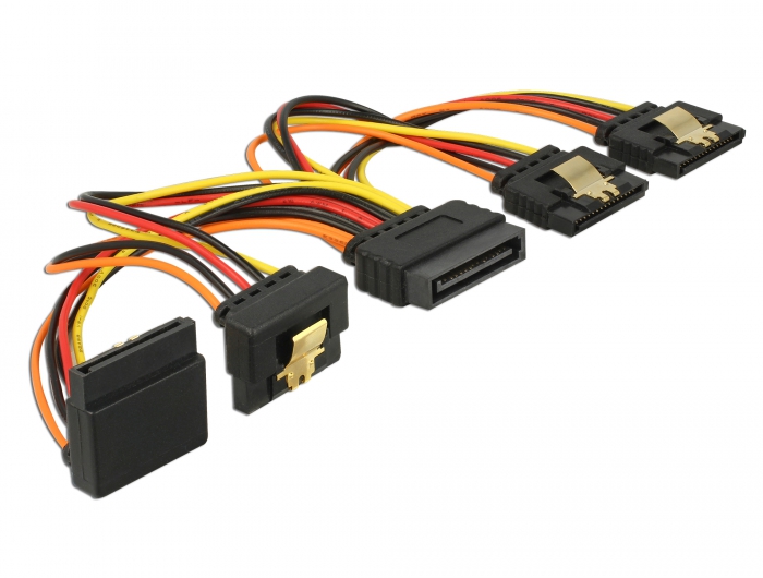 Kabel SATA 15 Pin Strom Stecker mit Einrastfunktion an SATA 15 Pin Strom Buchse 2 x gerade / 1 x unt