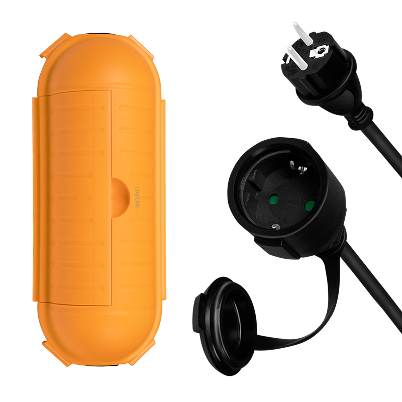 Netzkabelverlängerung-Set, CEE7/7 zu CEE 7/3 + Schutzbox, 3 m Netzkabelverlängerung-Set, CEE7/7 zu CEE 7/3 + Schutzbox, 3 m