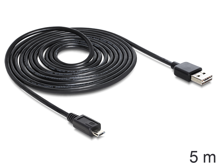 Anschlusskabel USB 2.0 EASY Stecker A an micro Stecker B, schwarz, 5m, Delock® [83369]
