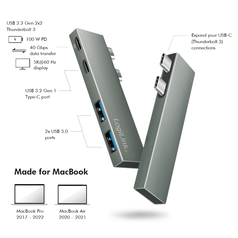 USB 3.2 Gen2x2 Dockingstation, 4-Port, PD, silber