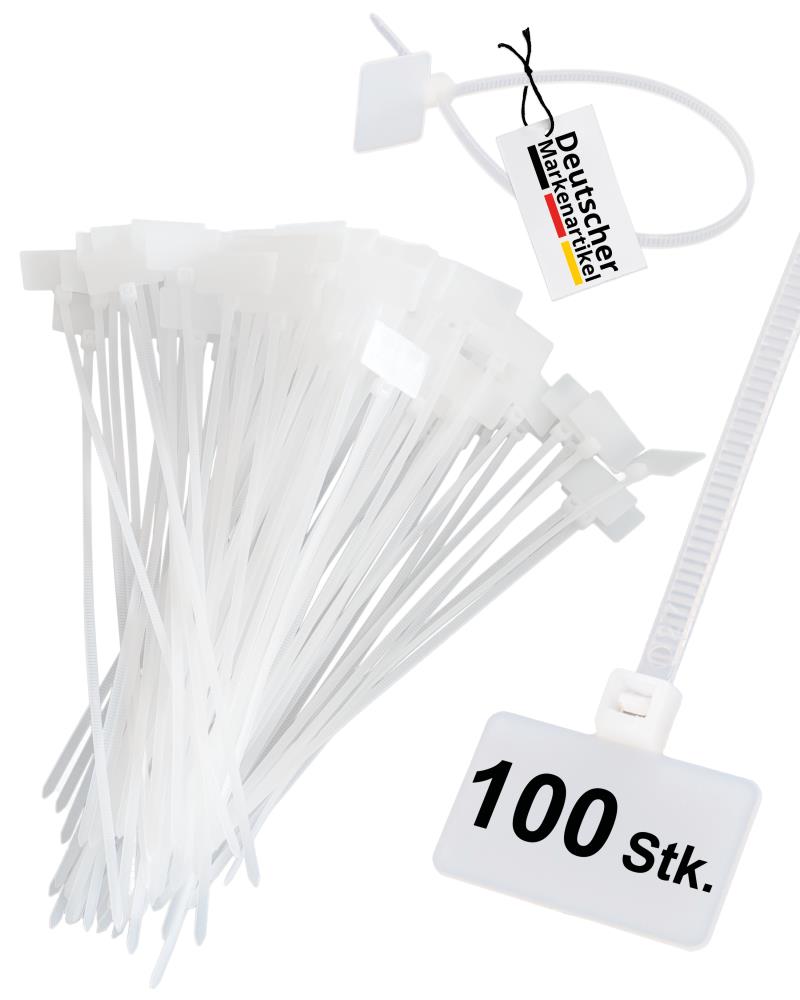 100 Stk. Kabelbinder mit Beschriftungsfeld transparent 100 Stk. Kabelbinder mit Beschriftungsfeld transparent