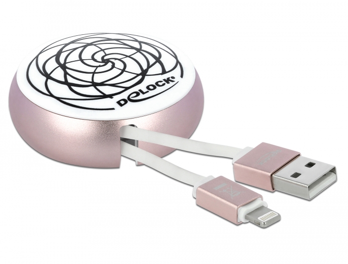 USB 2.0 Aufrollkabel Typ-A zu Lightning™ 8 Pin weiß / rosé, Delock® [85817]