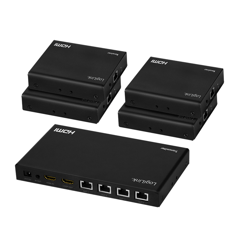 HDMI-Extender/Splitter-Set over IP, 70 m, 1x4-Port,4K/60 Hz,HDR,POC