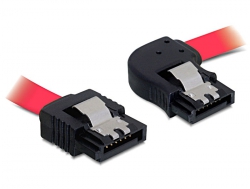 Anschlusskabel, SATA bis 3Gb/s, abgewinkelt, rechts/gerade Metall, rot, 0,3m, Delock® [82606]