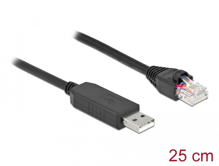 Serielles Anschlusskabel mit FTDI Chipsatz, USB 2.0 Typ-A Stecker zu RS-232 RJ45 Stecker, schwarz, 2