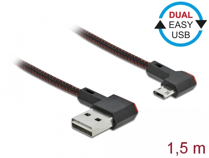 EASY-USB 2.0 Kabel Typ-A Stecker zu EASY-USB Typ Micro-B Stecker gewinkelt links / rechts 1,5 m schw