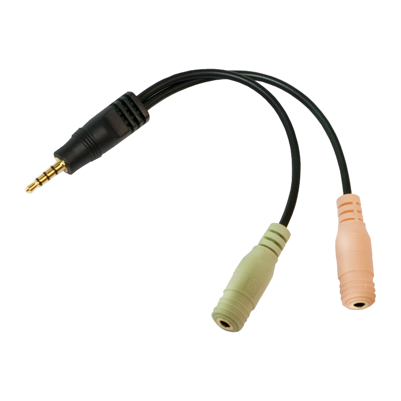 Audio-Adapter, 3,5 mm 4-Pin/M zu 2x 3,5 mm 3-Pin/F, schwarz, 0,15 m