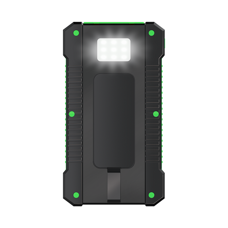 Solar-Powerbank 8000 mAh, Taschenlampe, 2x USB-A, grün-schwarz